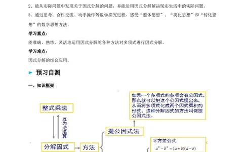 精6北师大版（2024）八下第四章《因式分解》回顾与思考导学案_北师大初中数学_8下-北师大版初中数学_2026春新版_第二套-东方_01.北师大数学8下第2套课件+教案+单元设计26春更新中