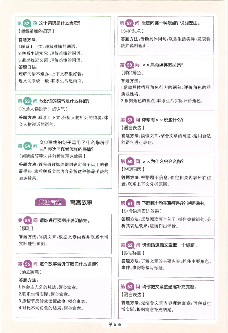 一本-小学语文阅读答题方法100问-3年级专题卡片(6)_小学1-6年级一本阅读题系列