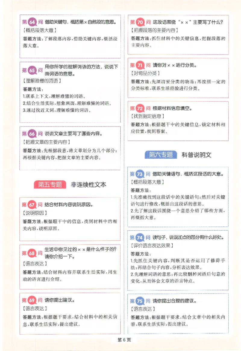 一本-小学语文阅读答题方法100问-3年级专题卡片(6)_小学1-6年级一本阅读题系列