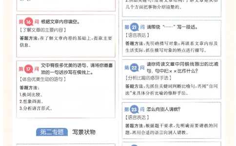 一本-小学语文阅读答题方法100问-3年级专题卡片(6)_小学1-6年级一本阅读题系列