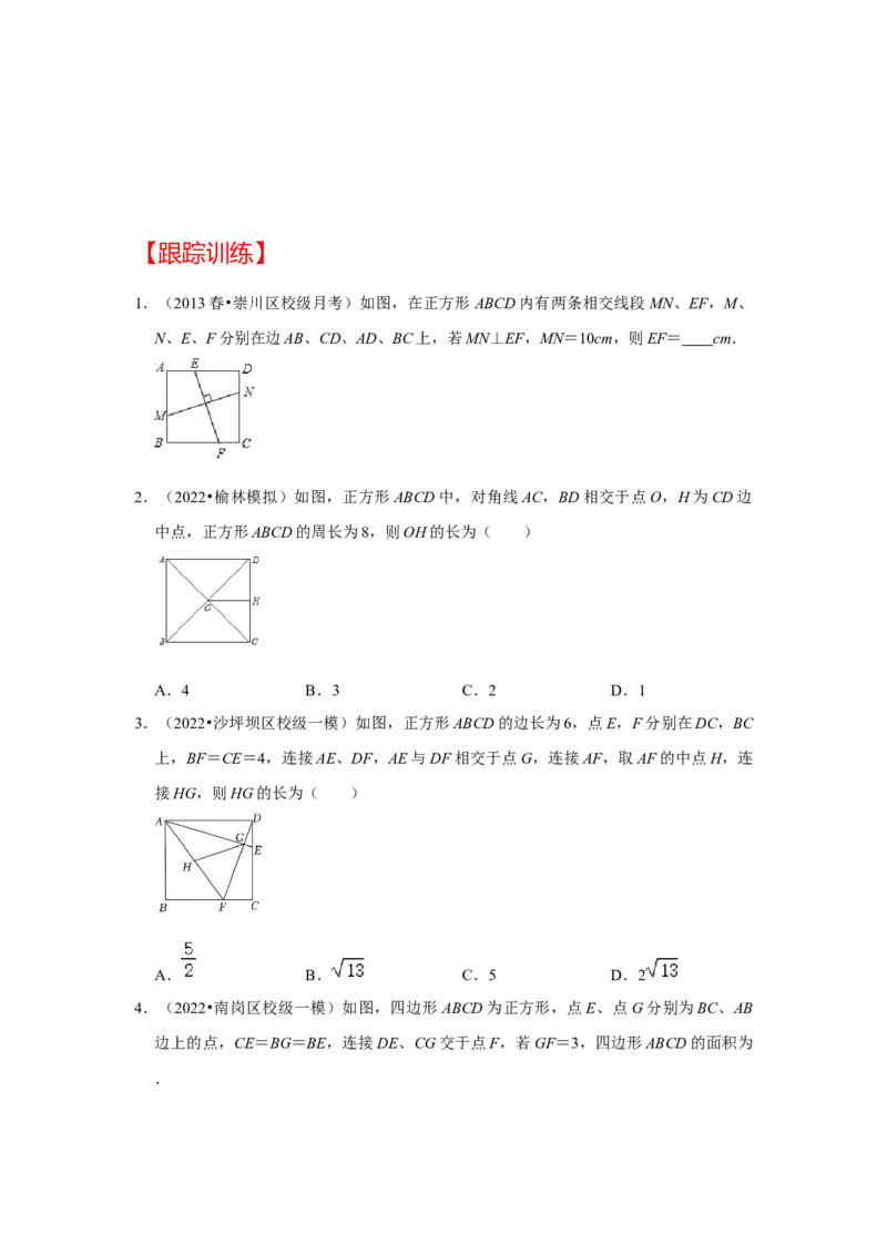 （挑战压轴）专题1.6正方形模型-十字架模型-2022-2023学年九年级数学上册《同步考点解读&bull;专题训练》（北师大版）_北师大初中数学_9上-北师大版初中数学_06专项讲练
