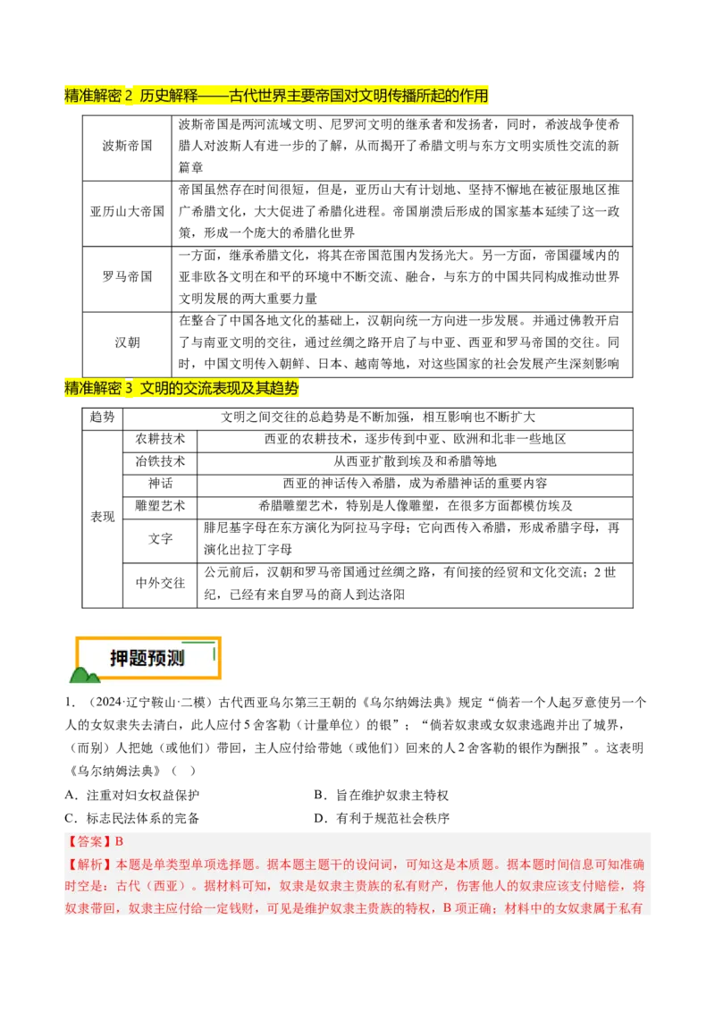 押第11题世界古代史时期：古代文明的产生与发展（解析版）_07高考历史_2024年新高考资料_52024三轮冲刺_备战2024年高考历史临考题号押题（辽宁、黑龙江、吉林专用）322866720