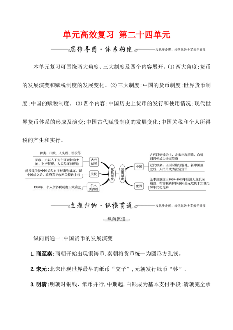 单元整合_07高考历史_新高考复习资料_2022年新高考复习资料_2022届一轮复习讲练结合7.11更新_系列1_第二十四单元货币与赋税制度