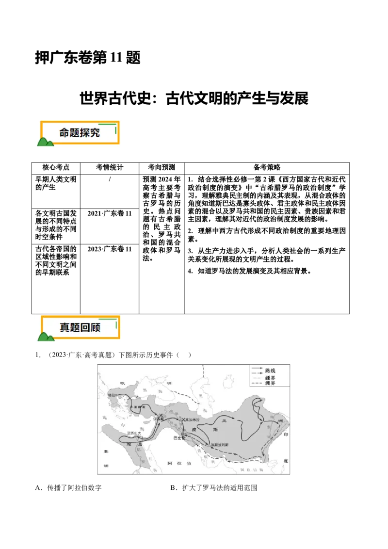 押广东卷第11题世界古代史（原卷版）_07高考历史_2024年新高考资料_52024三轮冲刺_备战2024年高考历史临考题号押题（广东专用）323033819