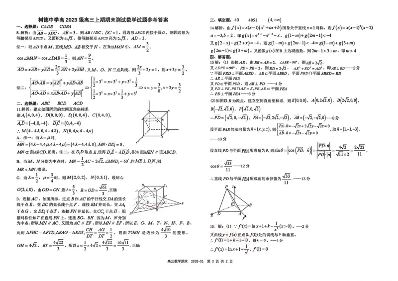 树德中学高2023级高三上期期末测试数学+答案_全国高考模拟卷_2026年2月_260203四川成都树德中学高2023级高三上期期末测试（全科）
