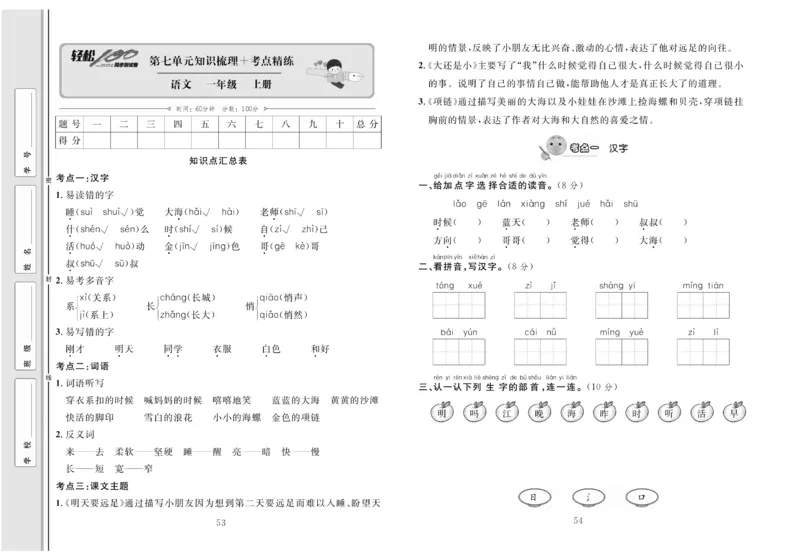 一年级语文同步测试卷轻松100分_小学1-6年级常用的上册资源汇总_一年级上册资料