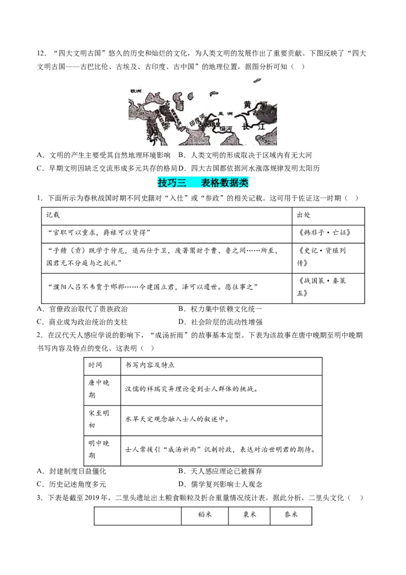 提分秘籍01高考历史选择题热考题型专练（练习）（原卷版）_07高考历史_2024年新高考资料_2.2024二轮复习_2024年高考历史二轮复习讲练测（新教材新高考）