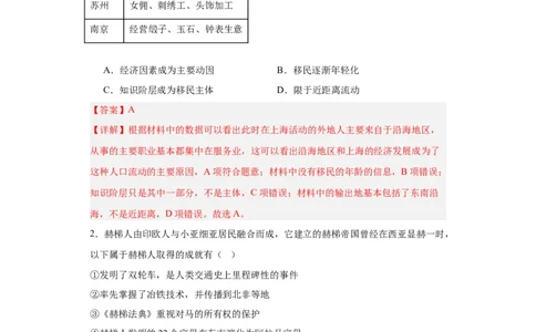 古代人类的迁徙和区域文化的形成专项练习--2024届高三历史统编版二轮复习解析版_07高考历史_2024年新高考资料_2.2024二轮复习_2024届高三历史统编版二轮复习专项训练