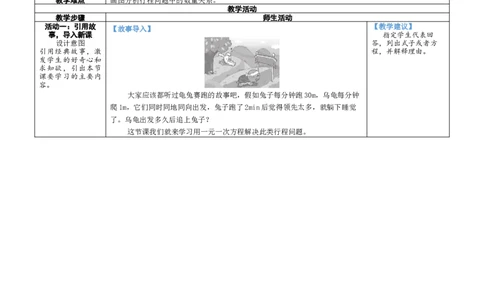 素养目标5.3.3行程问题教案（表格式）2024-2025学年北师大数学上册_北师大初中数学_7上-北师大版初中数学_7上-初中数学北师大（2024新版）持续更新_04教案