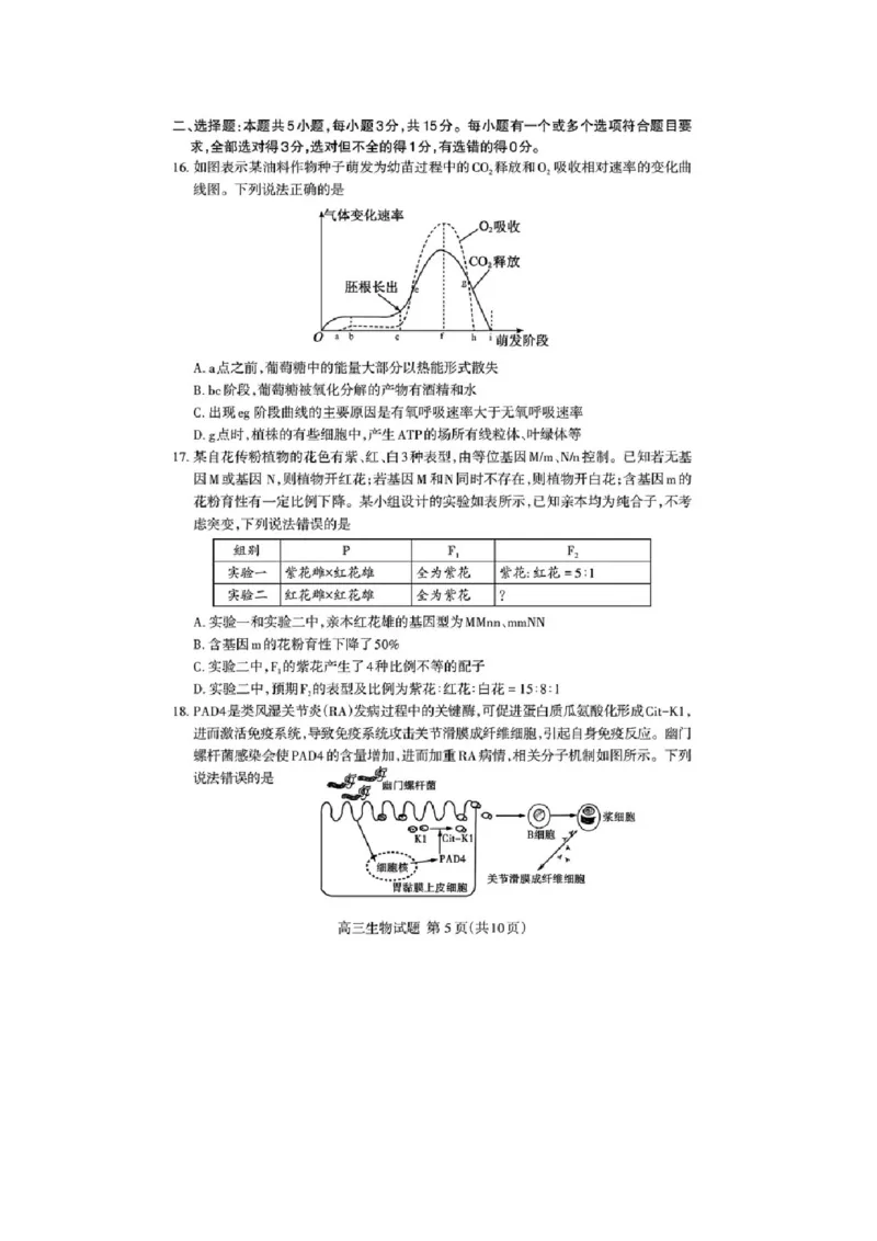 山东省泰安市高三一轮检测（泰安一模）生物试题+答案_全国高考模拟卷_2026年2月_260204山东省泰安市2026届高三一轮检测（泰安一模）（全科）