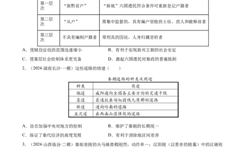 押广东卷第2题秦汉时期：大一统（原卷版）_07高考历史_2024年新高考资料_52024三轮冲刺_备战2024年高考历史临考题号押题（广东专用）323033819