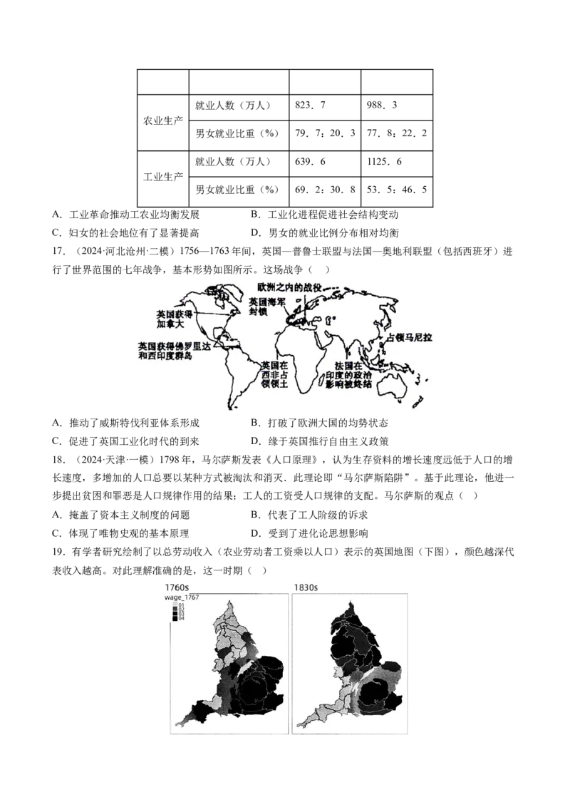 押第13题工业革命（原卷版）_07高考历史_2024年新高考资料_52024三轮冲刺_备战2024年高考历史临考题号押题（辽宁、黑龙江、吉林专用）322866720