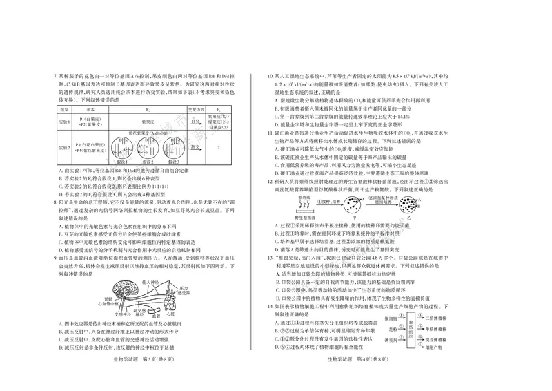 运城市2025&mdash;2026学年第一学期期末调研测试高三生物学_全国高考模拟卷_2026年2月_260202山西省运城市2025-2026学年高三上学期期末调研