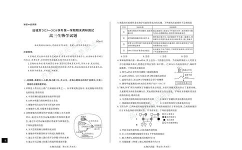 运城市2025&mdash;2026学年第一学期期末调研测试高三生物学_全国高考模拟卷_2026年2月_260202山西省运城市2025-2026学年高三上学期期末调研