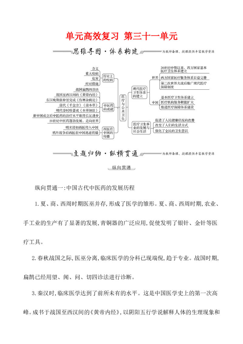单元整合_07高考历史_新高考复习资料_2022年新高考复习资料_2022届一轮复习讲练结合7.11更新_系列1_第三十一单元医疗与公共卫生