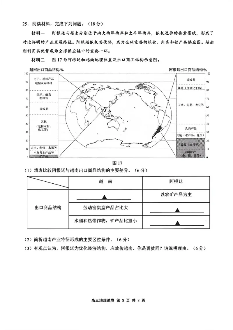 地理卷+答案无锡高三期末2601_全国高考模拟卷_2026年2月_260205江苏省无锡市2025-2026学年高三上学期期末考试（全科）