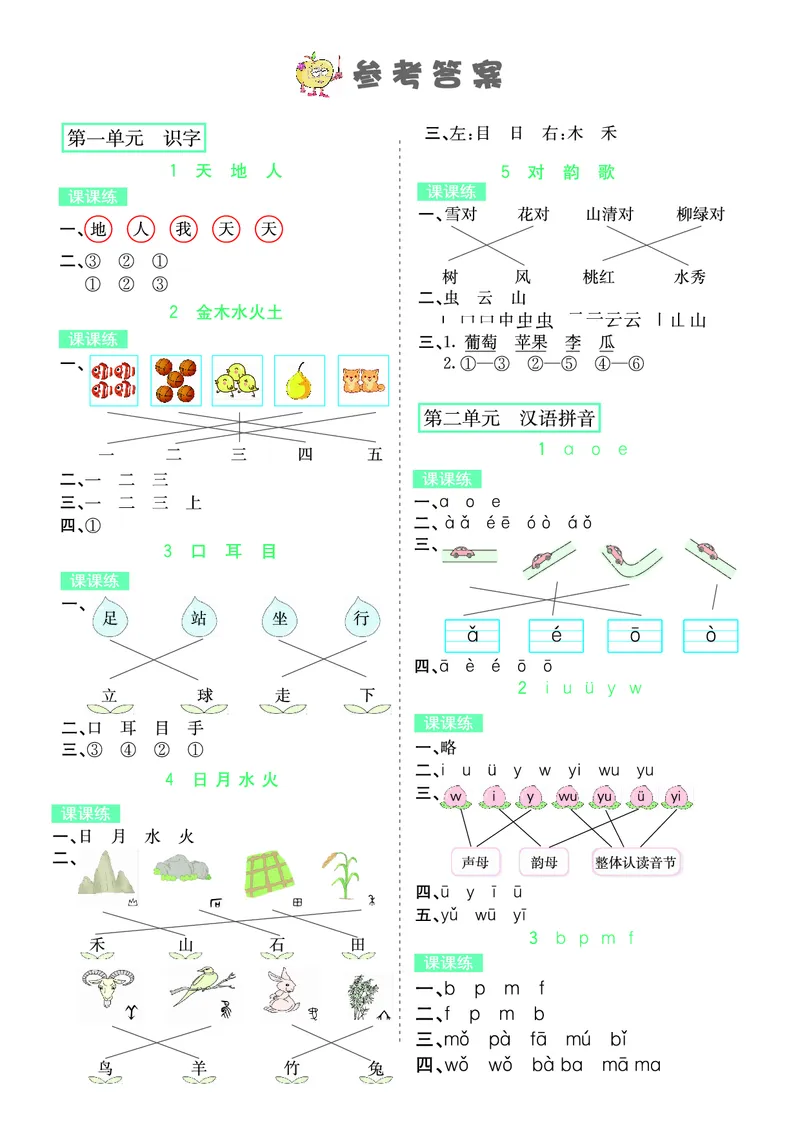 ❤语文1年级上册课课练(1)_小学1-6年级常用的上册资源汇总_一年级上册资料