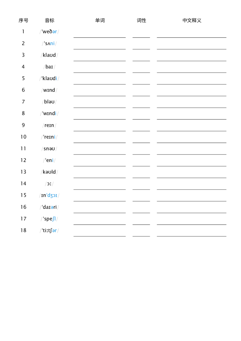 Unit3音标默单词_小学教辅2026新版+暑假衔接_《小学英语单词默写表》_外研版（三起）_3-6年级上册_2025秋四年级上册新教材单词默写_Unit3