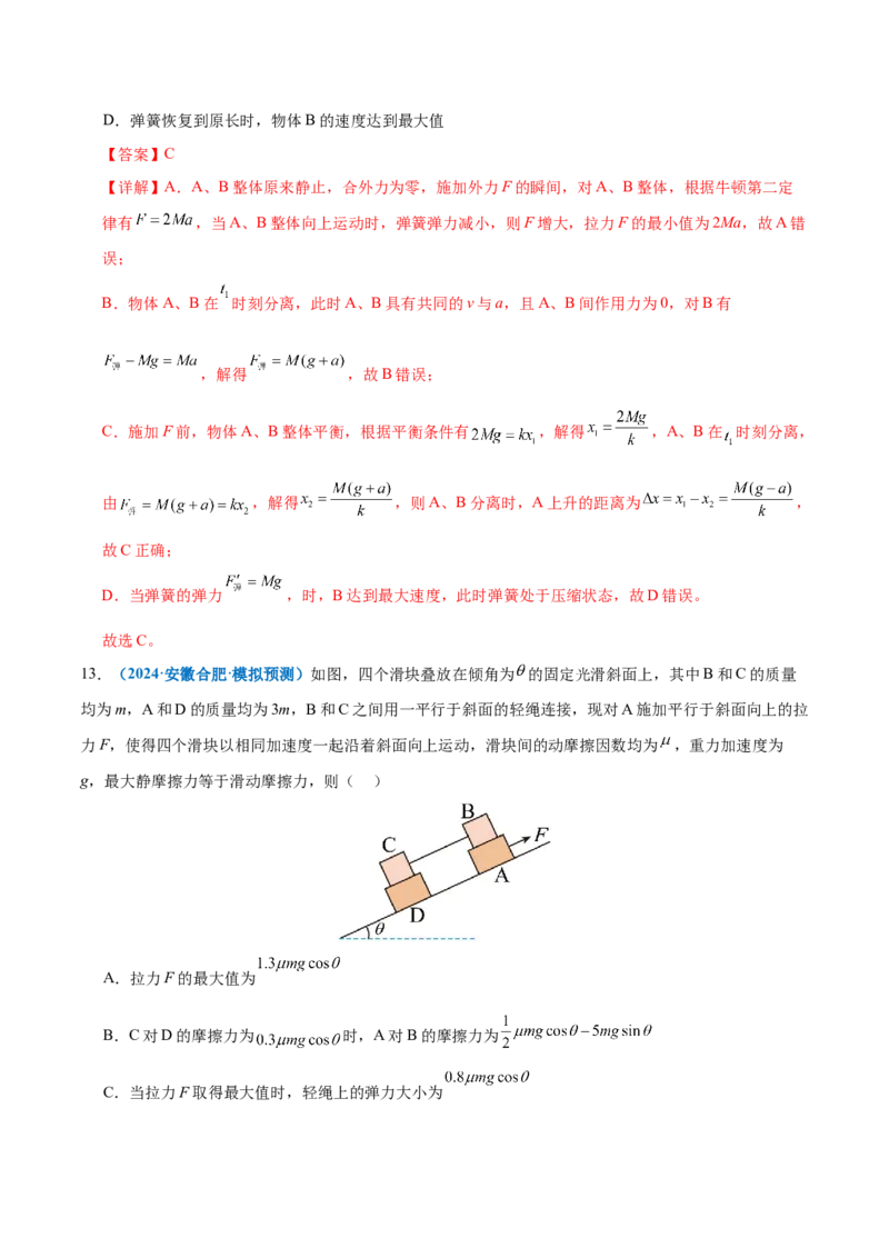 微专题一动力学中的连接体问题和临界、极值问题（练习）（解析版）_03高考英语_2025年新高考资料_二轮复习_01高考语文等多个文件