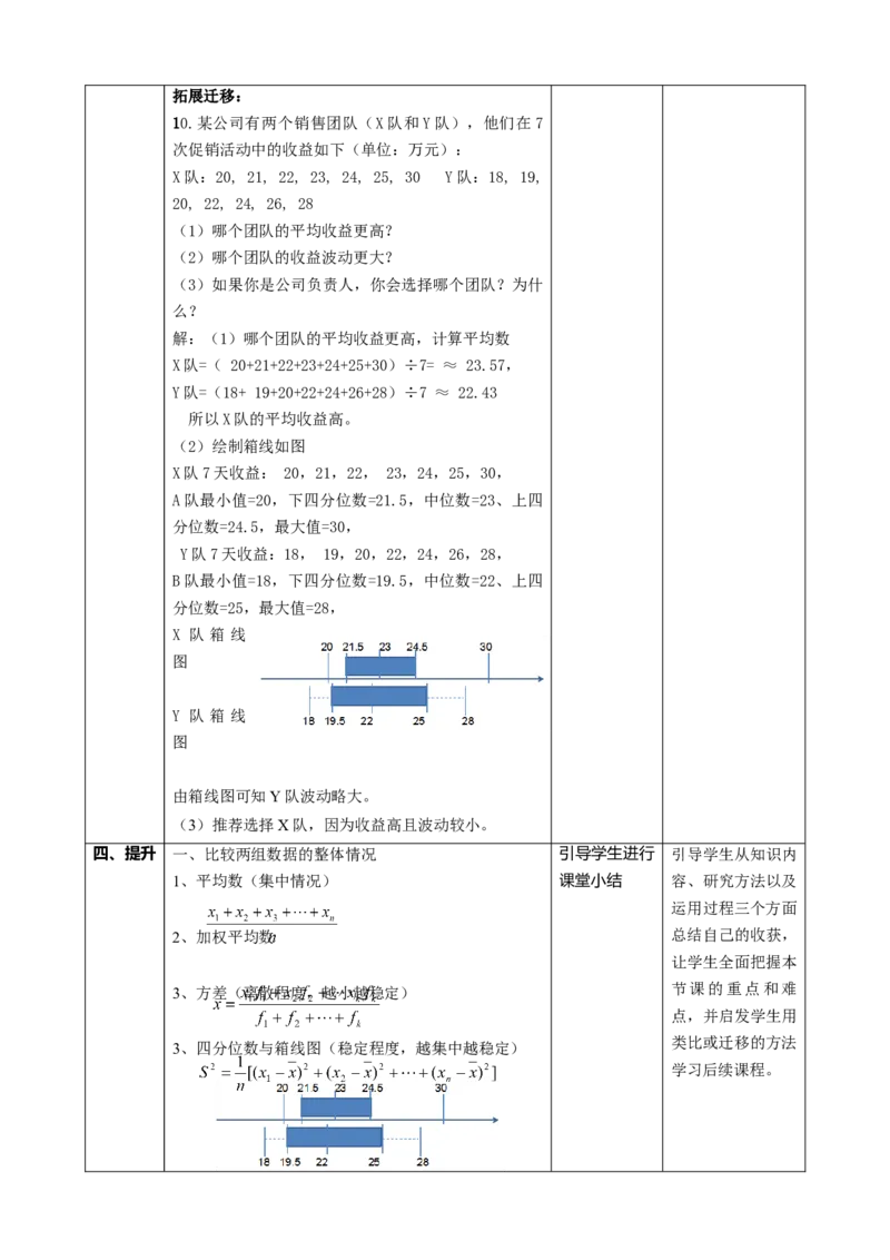 精4北师大版（2024）八年级数学上册第六章《数据的分析》6.3哪个团队的收益大课时计划_北师大初中数学_8上-北师大版初中数学_初中数学北师大8上-2025秋季新版_第二套推荐25