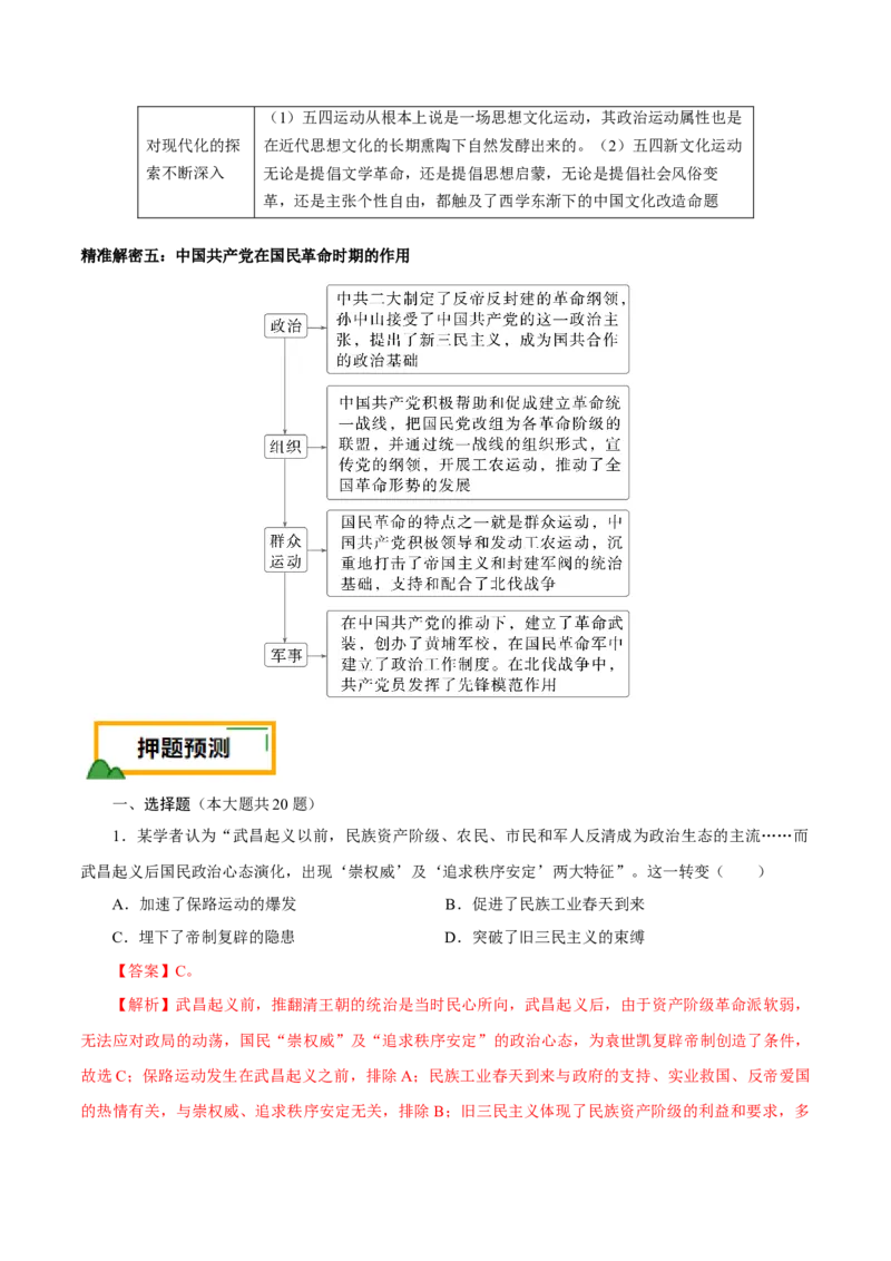 押江苏卷第7题1912-1927：辛亥革命至国共第一次合作（解析版）_07高考历史_2024年新高考资料_52024三轮冲刺_备战2024年高考历史临考题号押题（江苏专用）323111722