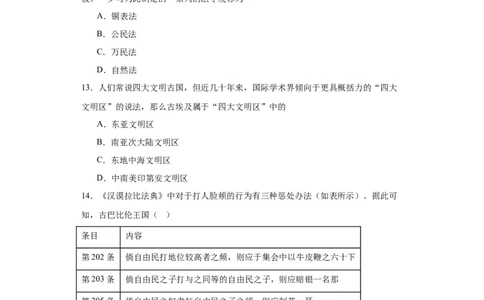 古代文明的产生与早期发展-2023-2024学年高三历史二轮（专题训练）原卷版_07高考历史_2024年新高考资料_2.2024二轮复习_2024届高三历史统编版二轮复习专项训练