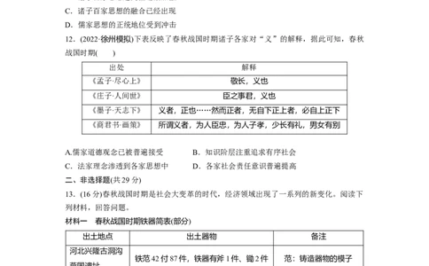 板块1第1单元训练2诸侯纷争与变法运动_07高考历史_2024年新高考资料_1.2024一轮复习_2024年高考历史一轮复习讲义（部编版）_学生版在此文件夹_学生用书Word版文档_一轮复习64练