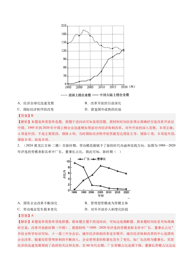 押第10题社会主义现代化建设新时期：改革开放与中国特色社会主义道路（解析版）_07高考历史_2024年新高考资料_52024三轮冲刺