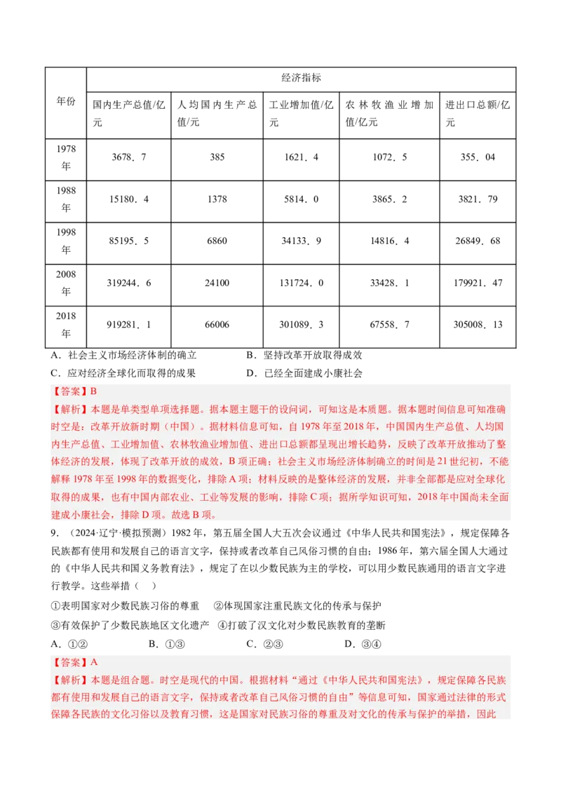 押第10题社会主义现代化建设新时期：改革开放与中国特色社会主义道路（解析版）_07高考历史_2024年新高考资料_52024三轮冲刺