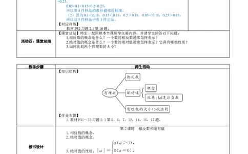素养目标2.1.2相反数和绝对值教案（表格式）2024-2025学年北师大数学上册_北师大初中数学_7上-北师大版初中数学_7上-初中数学北师大（2024新版）持续更新_04教案