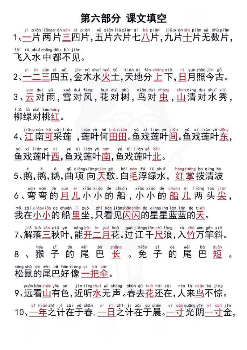 一年级上册语文重点复习_小学1-6年级常用的上册资源汇总_一年级上册资料