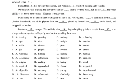 测试01完形填空之记叙文（测试）（原卷版）_2025年新高考资料_二轮复习_01高考语文等多个文件_上好课2025年高考英语二轮复习讲练测（新高考通用）_第五部分完形填空