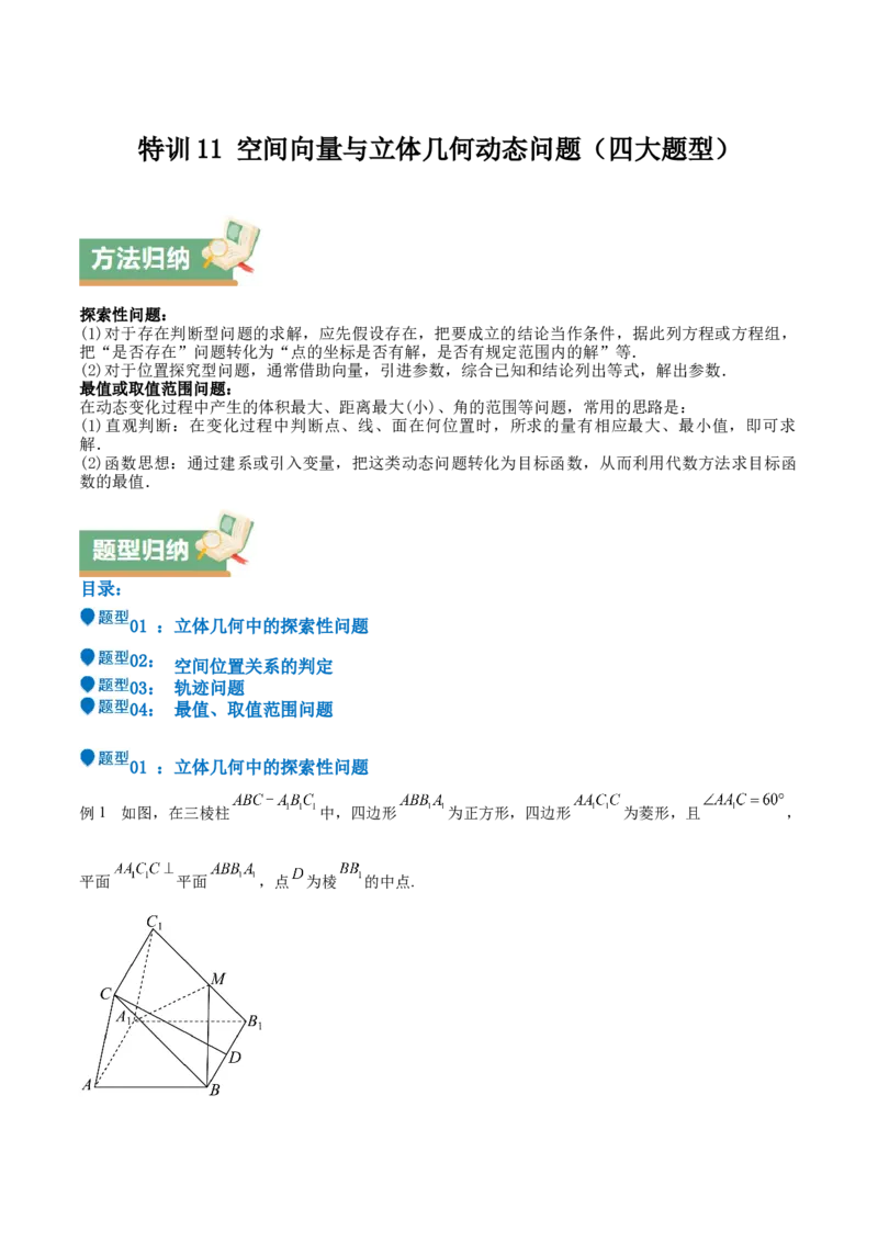 特训11空间向量与立体几何动态问题（四大题型）（解析版）_2025年新高考资料_一轮复习_2025年高考数学一轮复习《重难点题型与知识梳理&bull;高分突破》（新高考专用）