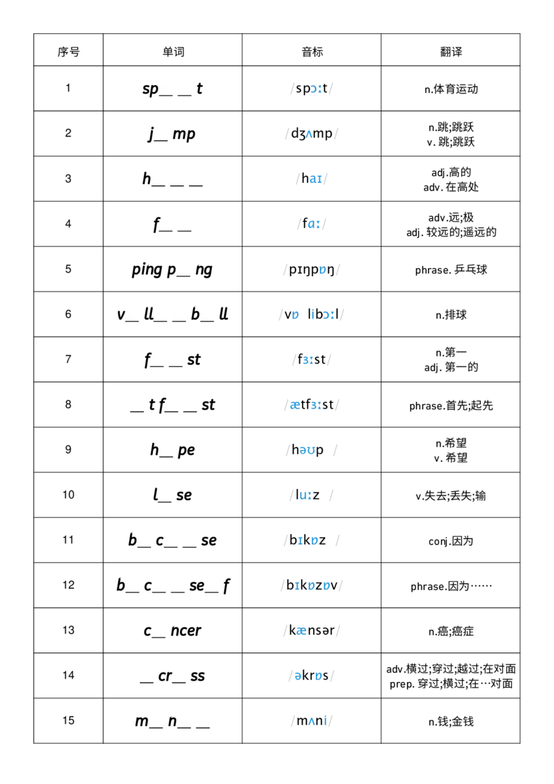 Unit1单词挖空练习_小学教辅2026新版+暑假衔接_《小学英语单词默写表》_外研版（三起）_3-6年级上册_2025秋四年级上册新教材单词默写_Unit1