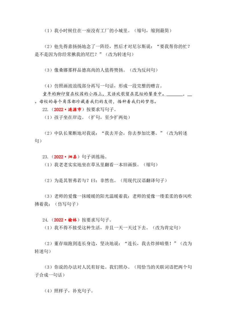 专题09句式转换与句子仿写综合训练-2023年小升初语文真题汇编（全国版）_北京小升初全套文件_语文_2023届小升初语文真题汇编（全国版）(55)份