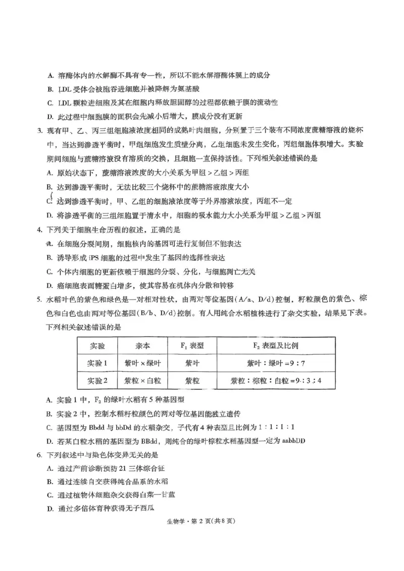 昆明市第一中学2026届高三年级第六次联考生物_全国高考模拟卷_2026年2月_260201云南省昆明市第一中学2026届高三上学期1月复习诊断（第六次联考）(全科）