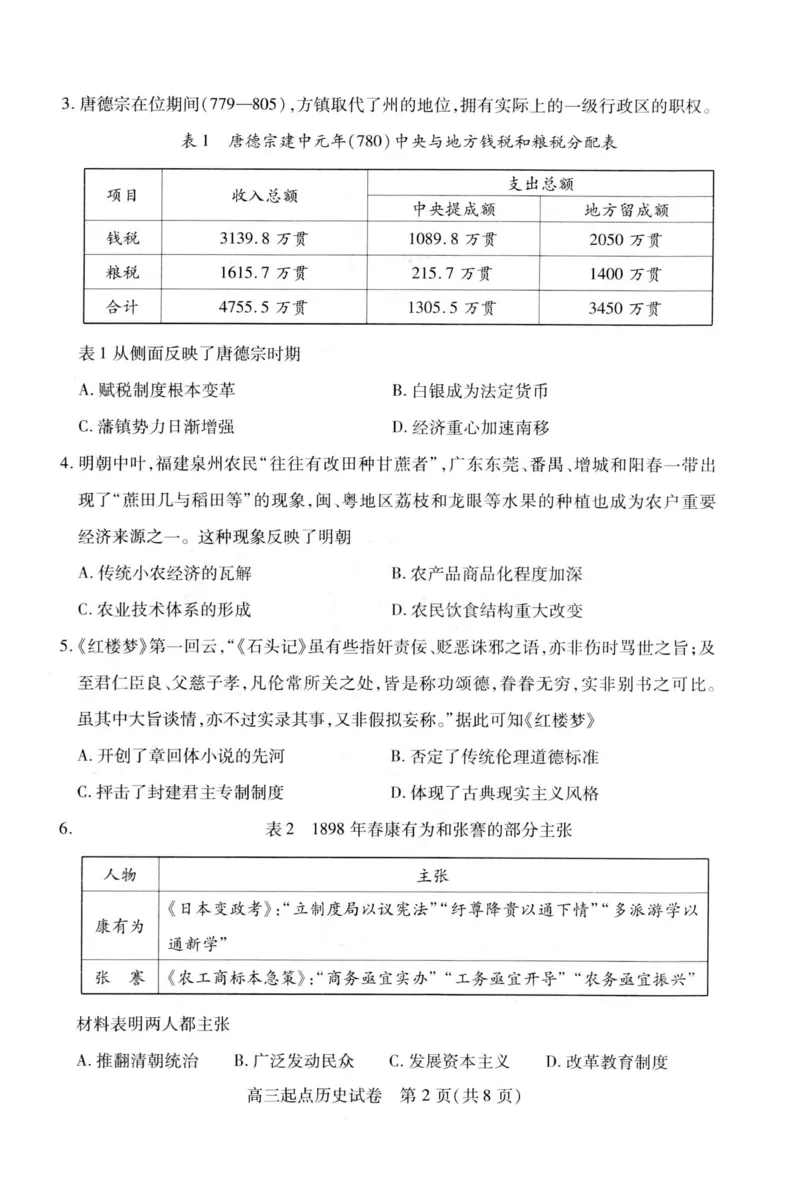 历史试题_07高考历史_历史高考模拟题_新高考_2023年_2023湖北省武汉市部分学校高三上学期9月调研考试历史