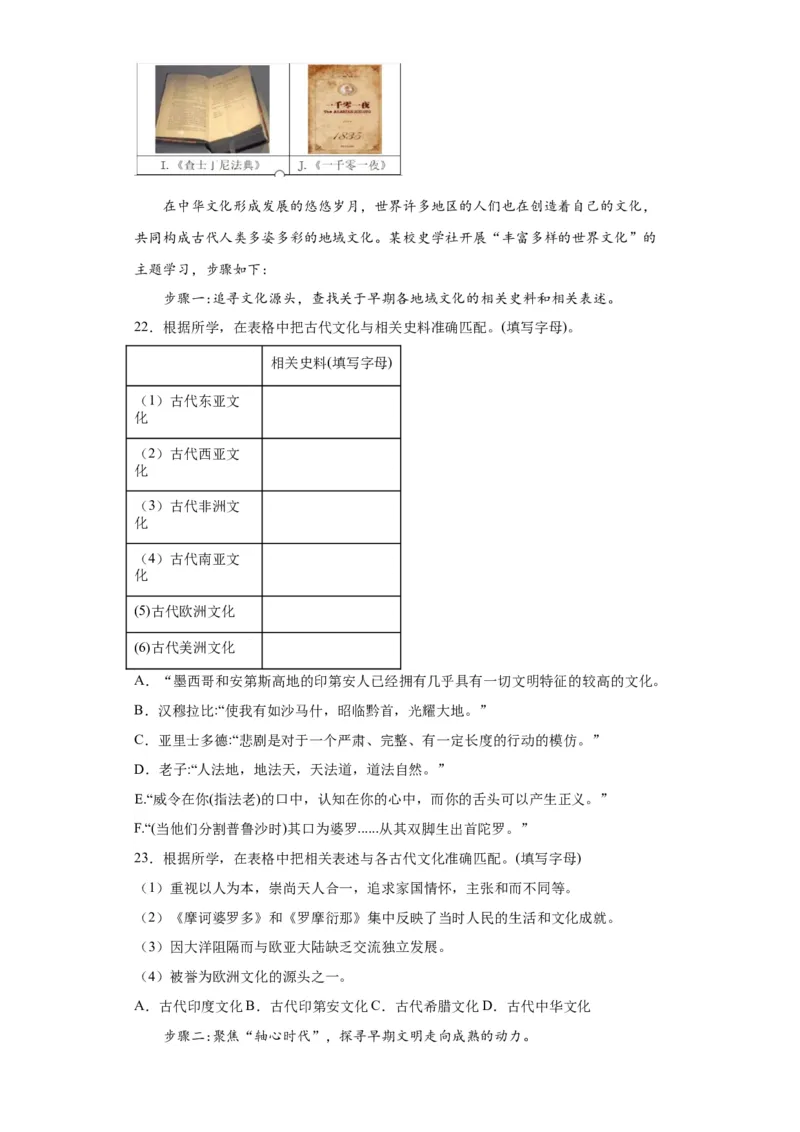 古代西亚、非洲文化专项练习--2024届高三历史统编版二轮复习原卷版_07高考历史_2024年新高考资料_2.2024二轮复习_2024届高三历史统编版二轮复习专项训练