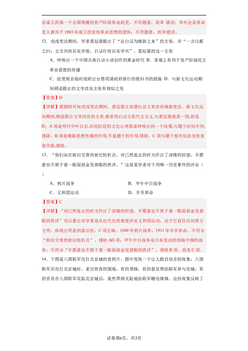 挽救民族危亡的斗争--2023-2024学年高三历史二轮（专题训练）解析版_07高考历史_2024年新高考资料_2.2024二轮复习_2024届高三历史统编版二轮复习专项训练