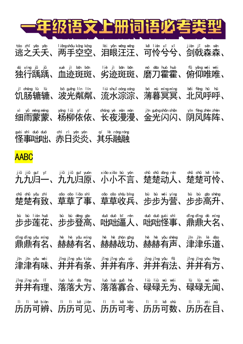 9.22一年级语文上册词语必_小学1-6年级常用的上册资源汇总_一年级上册资料