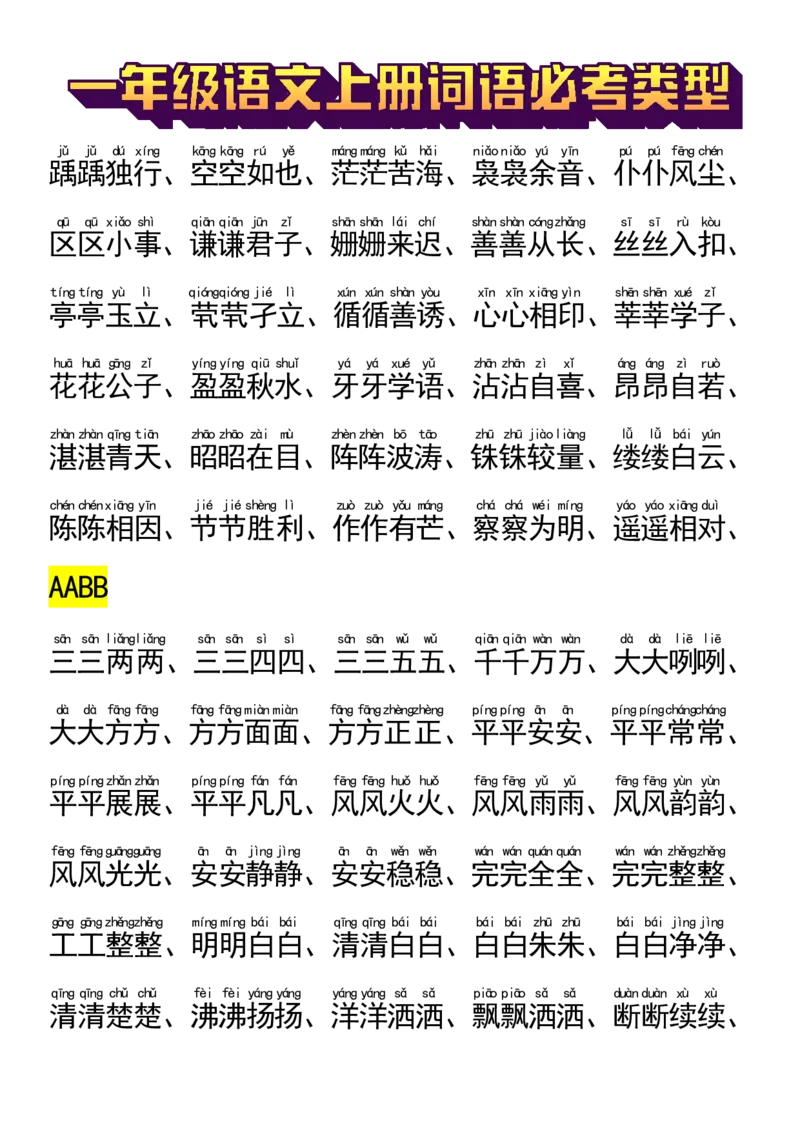 9.22一年级语文上册词语必_小学1-6年级常用的上册资源汇总_一年级上册资料