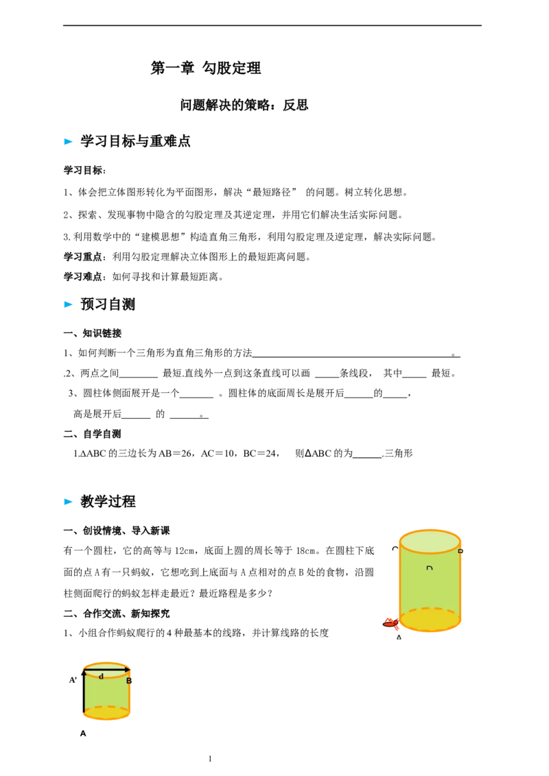 精5北师大版（2024）八年级数学上册第一章《勾股定理》问题解决的策略-反思导学案_北师大初中数学_8上-北师大版初中数学_初中数学北师大8上-2025秋季新版_第二套推荐25