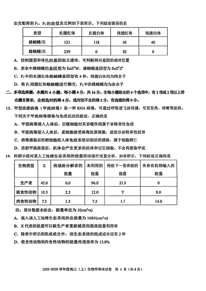 生物试题卷_全国高考模拟卷_2026年2月_260204江西省赣州市2025一2026学年度第一学期高三年级期末考试（全科）_赣州市2025-2026学年第一学期期末考试生物