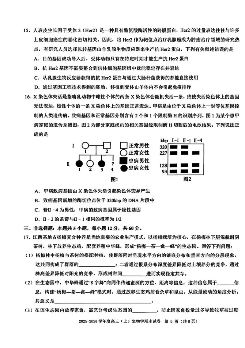 生物试题卷_全国高考模拟卷_2026年2月_260204江西省赣州市2025一2026学年度第一学期高三年级期末考试（全科）_赣州市2025-2026学年第一学期期末考试生物