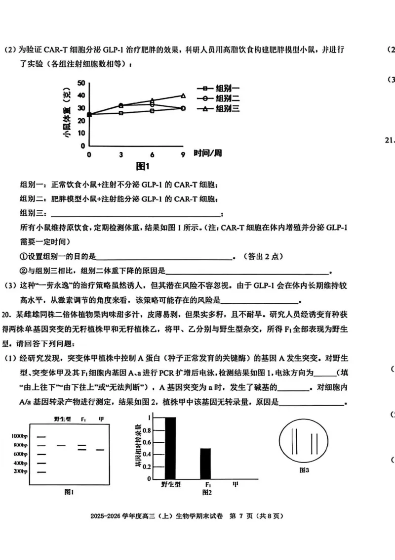 生物试题卷_全国高考模拟卷_2026年2月_260204江西省赣州市2025一2026学年度第一学期高三年级期末考试（全科）_赣州市2025-2026学年第一学期期末考试生物