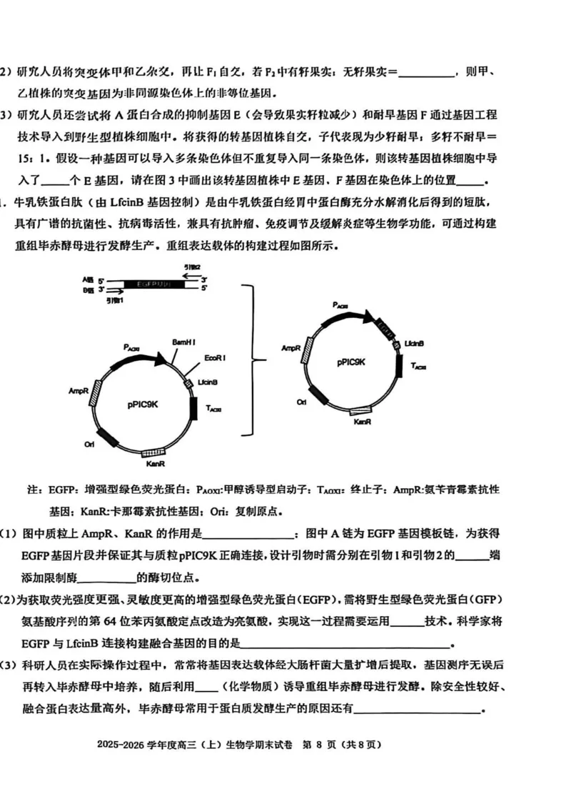 生物试题卷_全国高考模拟卷_2026年2月_260204江西省赣州市2025一2026学年度第一学期高三年级期末考试（全科）_赣州市2025-2026学年第一学期期末考试生物