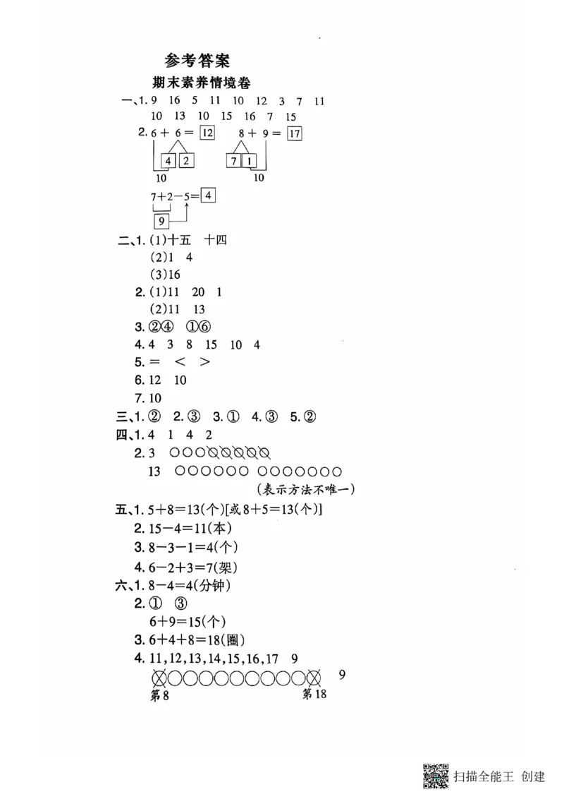 一年级期末数学人教版_小学1-6年级常用的上册资源汇总_一年级上册资料