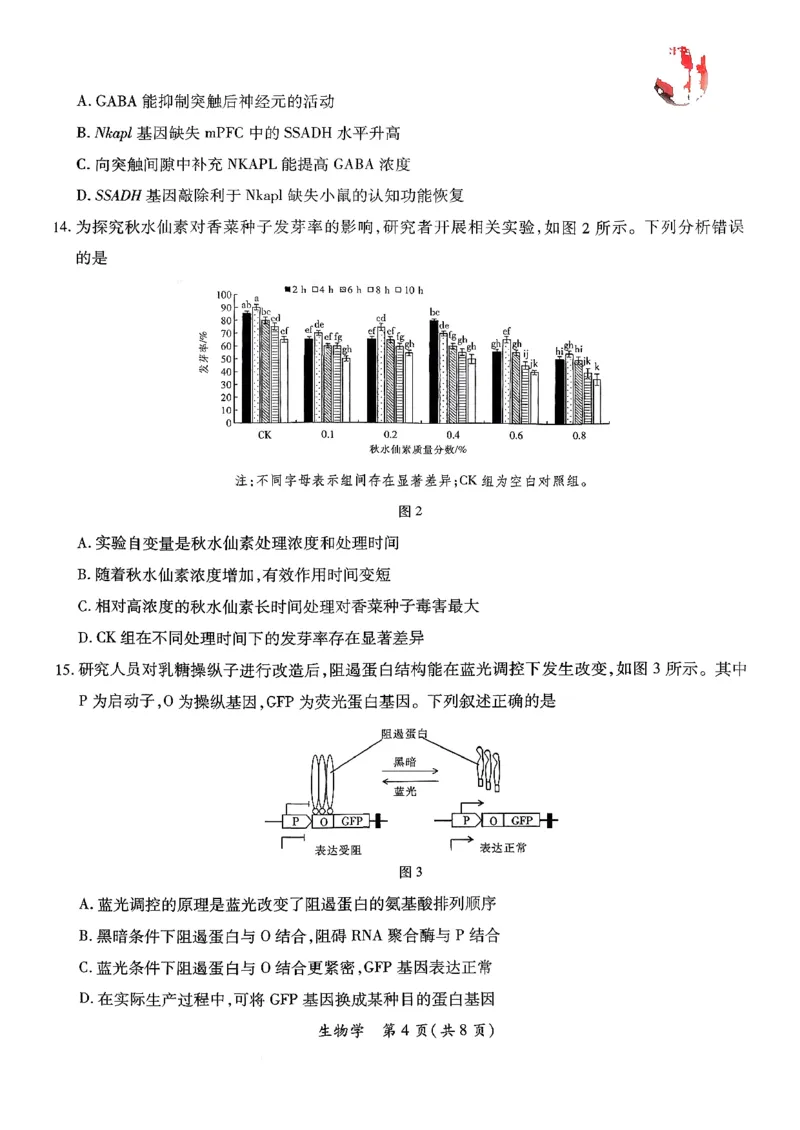 2026届茂名一模生物学试卷_全国高考模拟卷_2026年2月_2602042026年广东省茂名市高三年级第一次综合测试（全科）_2026年广东省茂名市高三年级第一次综合测试生物