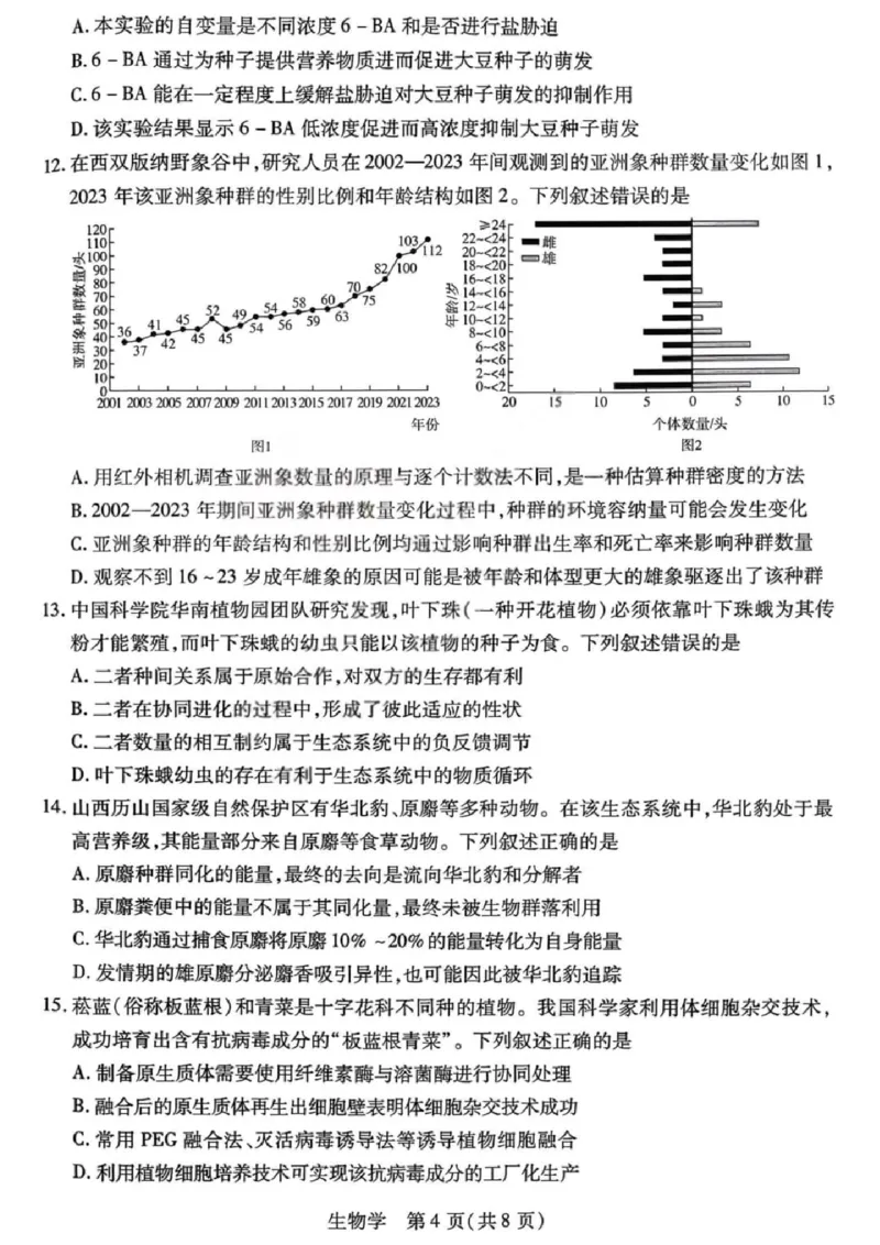 生物试题卷_全国高考模拟卷_2026年2月_260212山西省晋中市2026年2月高三年级适应性调研考试(晋中一模)（全科）