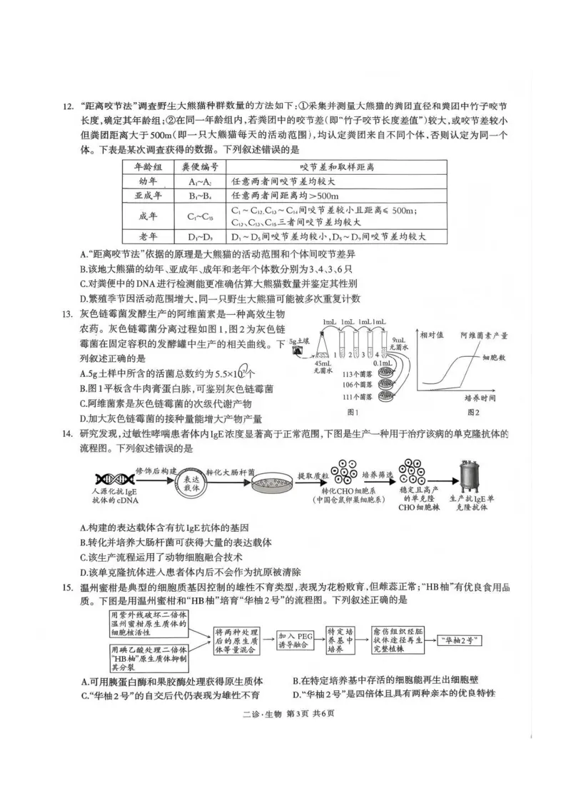 生物试题_全国高考模拟卷_2026年2月_260201四川省泸州市高2023级第二次教学质量诊断性考试（泸州二诊）（全科）